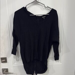 Express Black Relaxed 3/4 Sleeve Ribbed Top